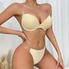 Women Beige Invisible Bra and Thong Set Clear Shoulder & Back Straps Lingerie Set Padded and Underwire Push Up Brassiere for Party Dress