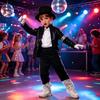 Yousheng Musician Halloween Costume Set for Kids, Black Sequin Jacket, Trousers, Hat, Gloves, 80s 90s Retro Stage Outfits for Disco Party, Fancy Dress