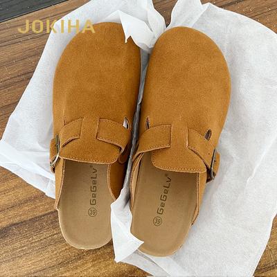 2024 женские сандалии с закрытым носком из коровьей замши, сандалии-сабо для женщин и девочек в стиле ретро, бежевые садовые сандалии-сабо