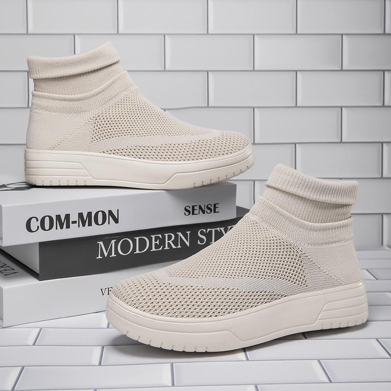 Осень новые парные носки обувь дышащая сетка высокий верх повседневная обувь мужская толстая подошва вязаная спортивная обувь