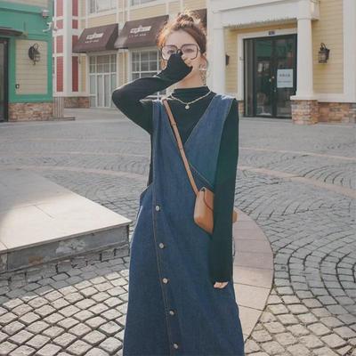 Женское джинсовое платье без рукавов французского дизайна 2021 года: Длинная юбка на бретелях для похудения на весну и осень