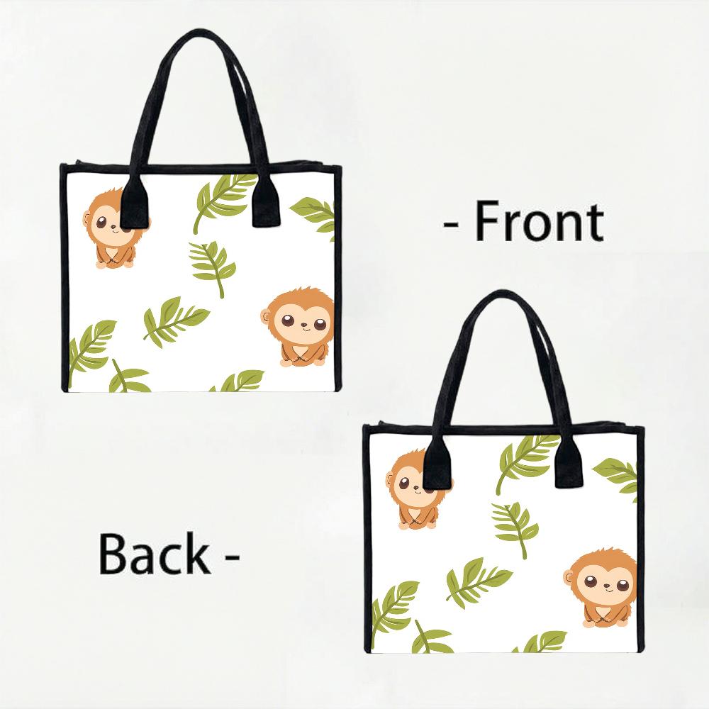 Cute Monkey Pattern Tote Bag Daily Use Casual Carry Handbag Lightweight Portable Shoulder Bag for Outdoor Shopping