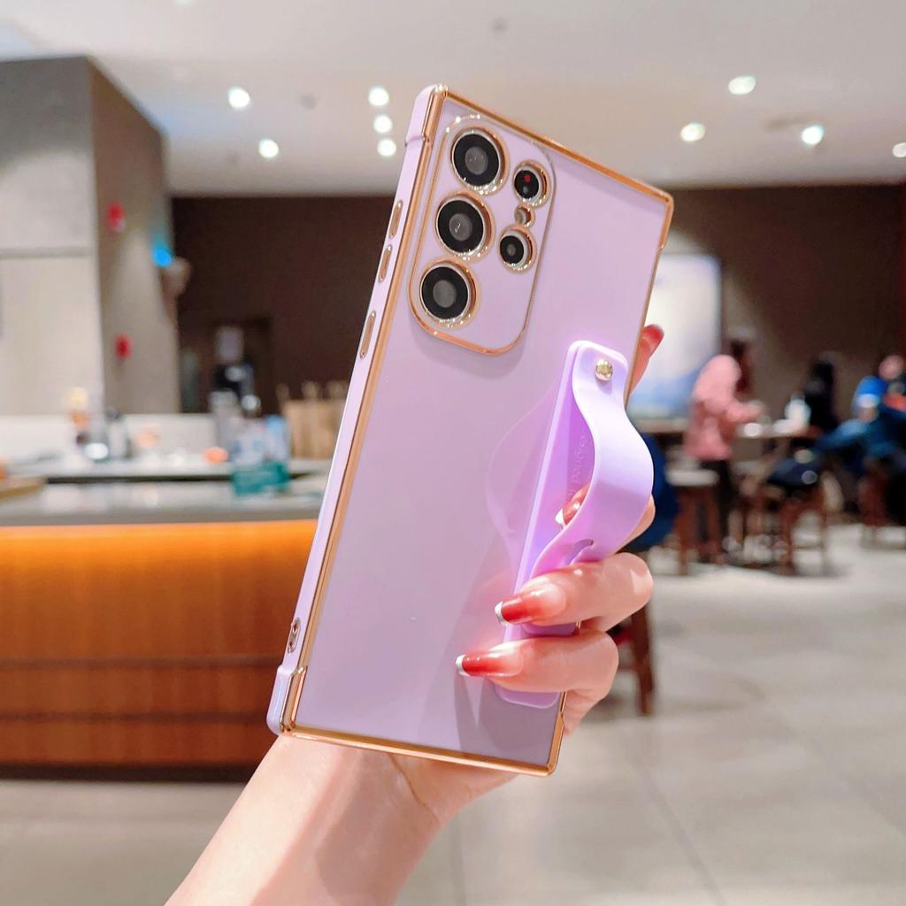 Подходит для GalaxyS23U однотонный гальванический 6D ремешок на запястье Samsung S26U/A36/A56 чехол для мобильного телефона защитный чехол мягкий