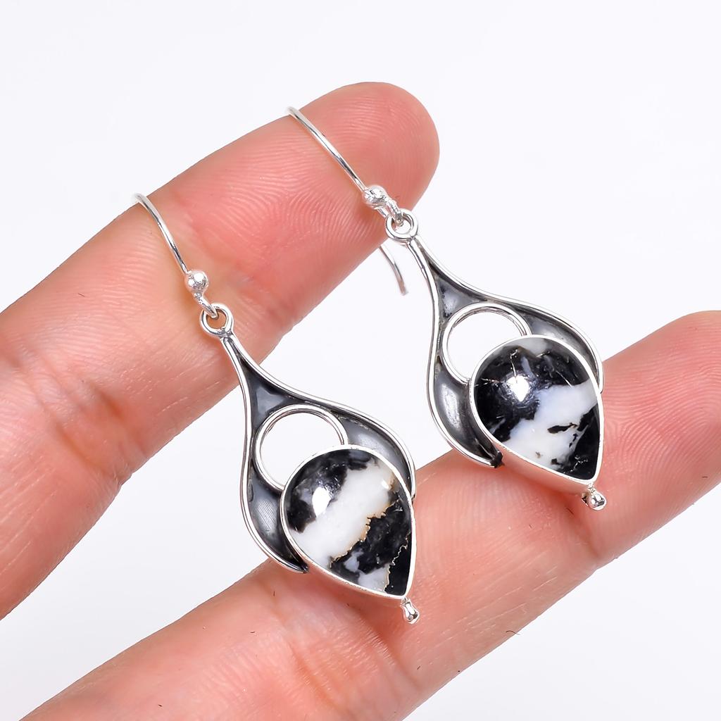 Белая бирюза буффало - Невада 925 стерлинговое серебро серьга V9713, Черно-белая серьга, Серьга-груша, Подарок на День святого Валентина, Подарок для нее, День рождения Г