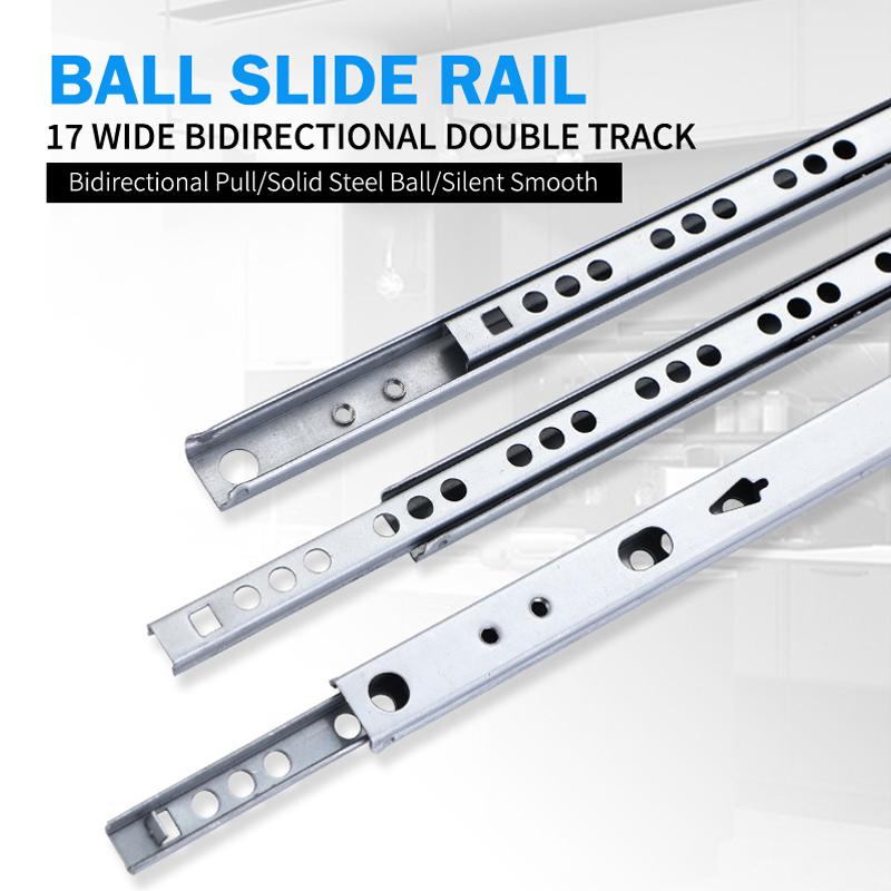 2Set Smooth Glide Bearing Drawer Slides 17Mm Wide Two Way Slide Drawer Glides 8"-17" Hardware Accessories Drawer Rail