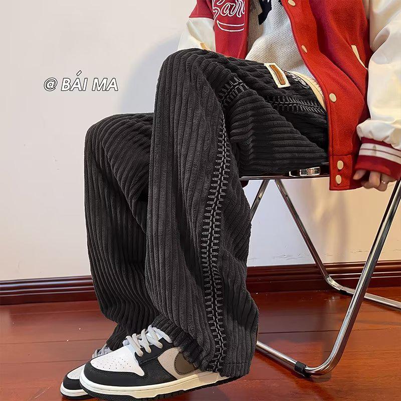 Винтажные вельветовые брюки широкого покроя из синели для мужчин