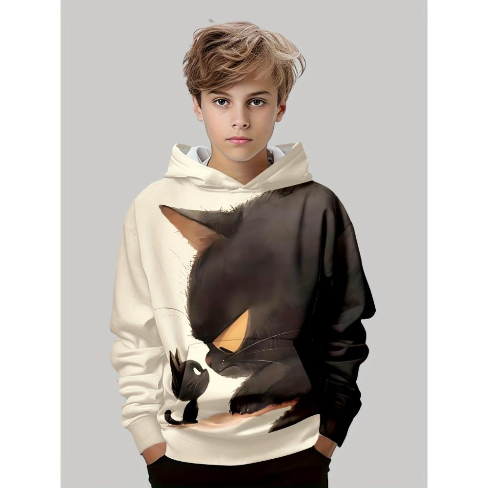 Мальчиковая одежда Кавайный кошачий узор Осенние толстовки Повседневная мода 3-14 лет Свитшот для мальчика Уличная удобная детская одежда