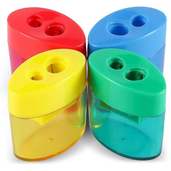 Double Hole Pencil Sharpener with Lid Plastic Manual Pencil Sharpener Portable Colored Pencil Sharpener for Kids Adults Students School Office