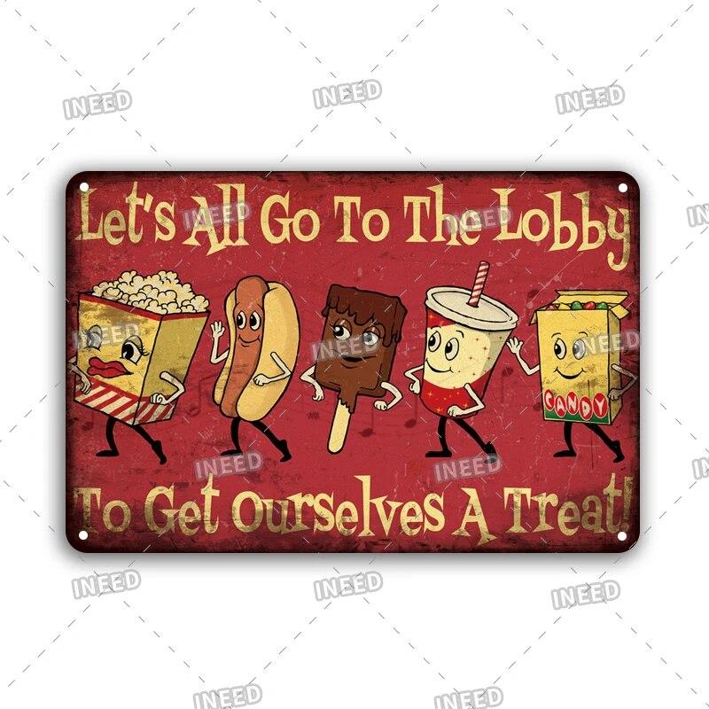 Tin Sign FastFood Pizza Hot Dog Hamburgers Ice Cream Fries Pop Corn Metal Vintage Plaque Metal Retro Plate Kitchen Wall Decor