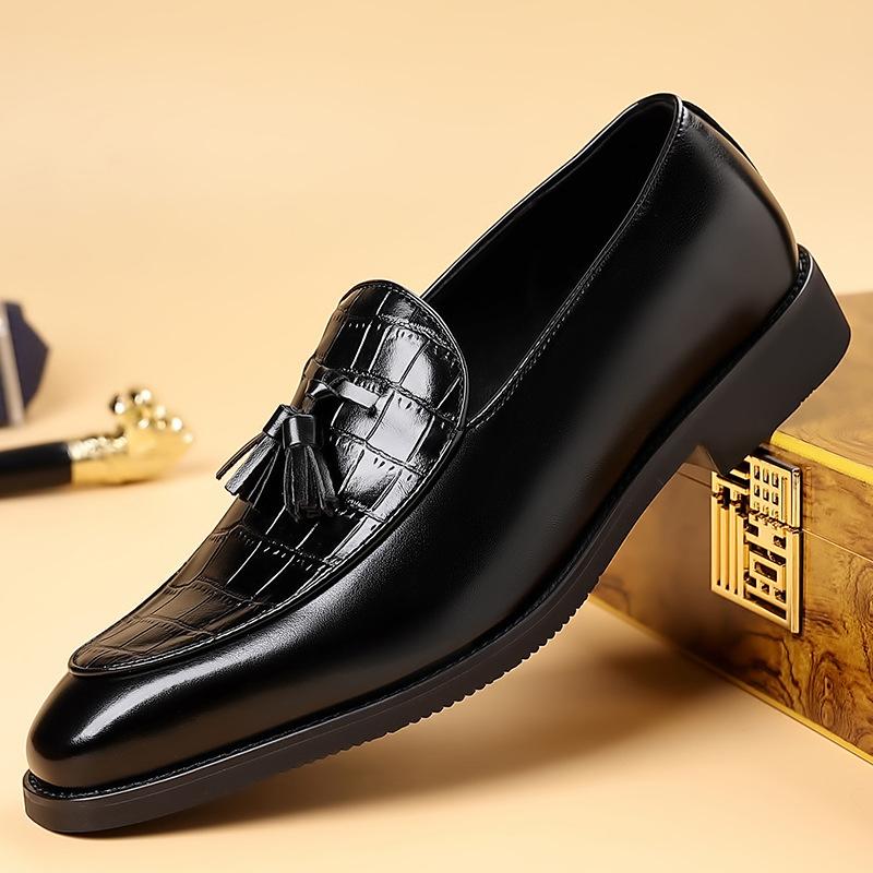 Британские Мужские Остроносые Кожаные Туфли с Узором под Крокодила Business Casual Для Мужчин Лоферы с Кисточками Формальная Свадебная Обувь
