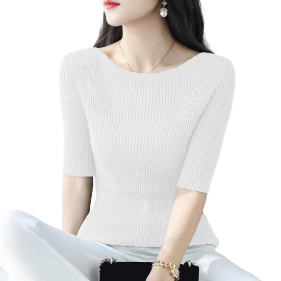 Женские топы Slim Fit, однотонные, ребристые, с круглым вырезом и коротким рукавом, эластичные, с короткими рукавами, топы для повседневной носки