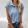Women's Gingham Cap Sleeve Button Down Shirt Oversized Sleeveless Check Blouse