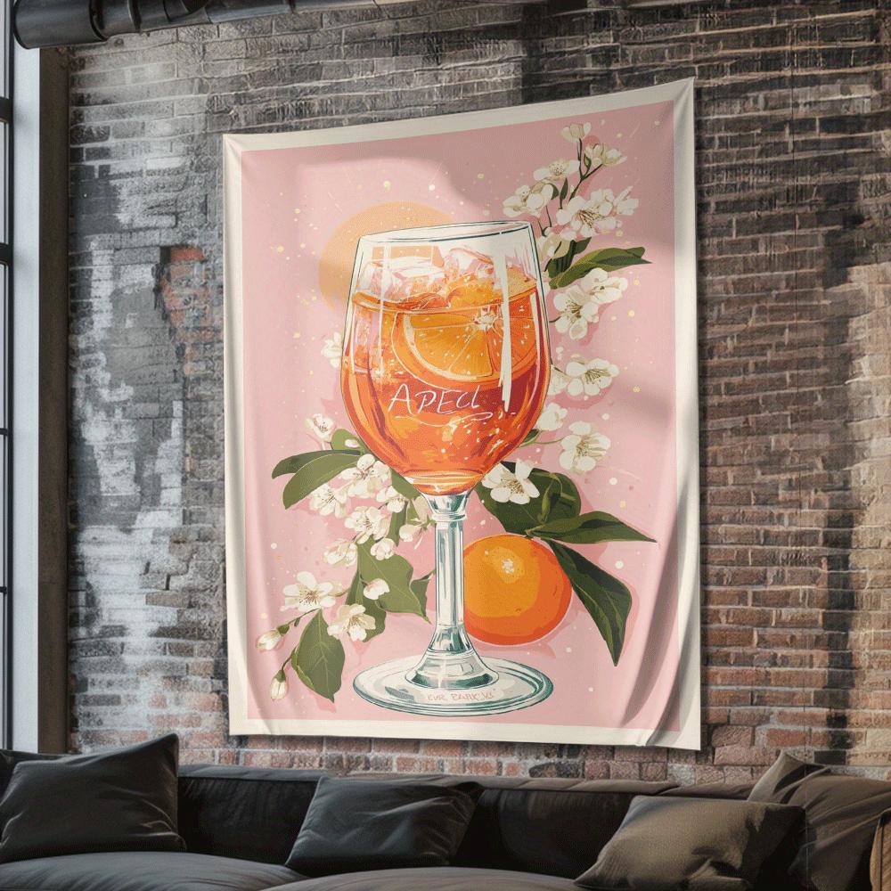 Orange cocktail flowers Digital printing polyester wall tapestry suitable for use in living rooms bedrooms offices bars party