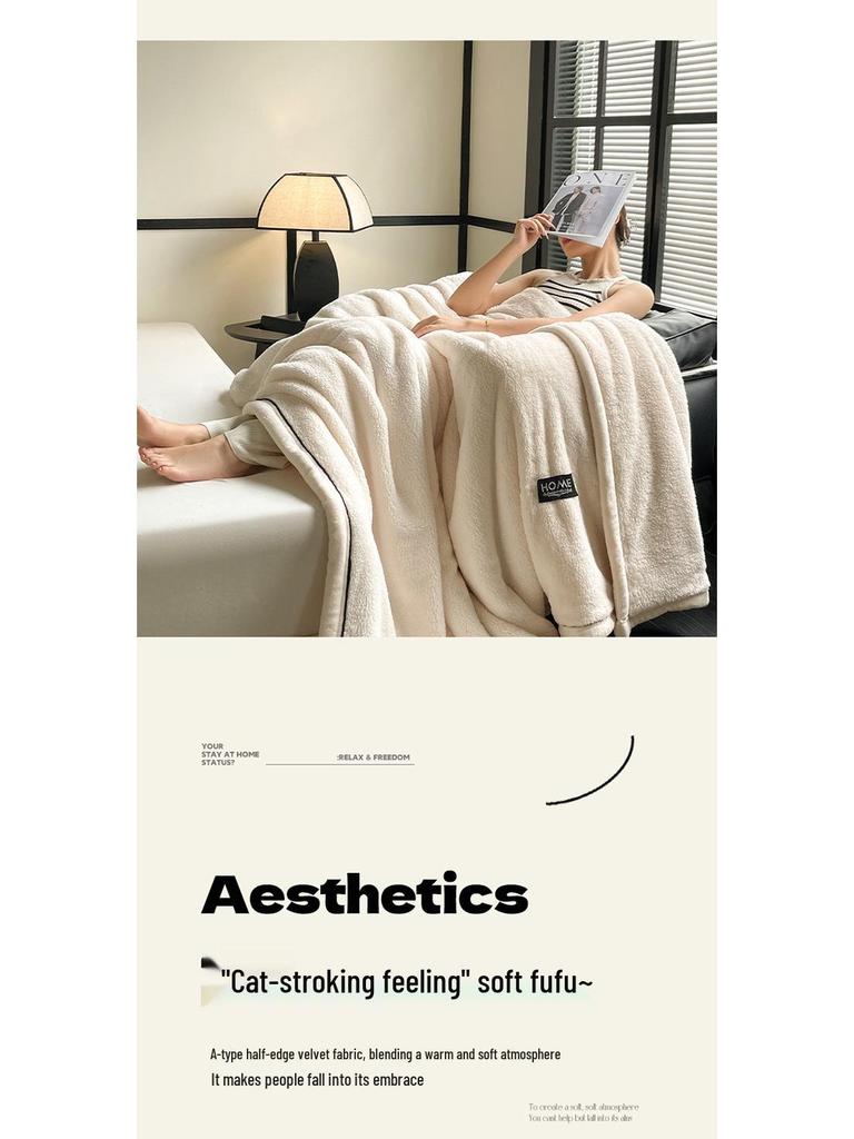 Luxurious Thick Half-Sided Plush Blanket for Autumn & Winter - Perfect for Sofa or Office Naps