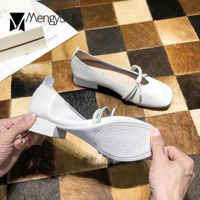 Модные женские туфли Мэри Джейн с бантом из натуральной кожи на плоской подошве, лоферы, кроссовки, женские мокасины с квадратным носком и мягкой подошвой 2024 года