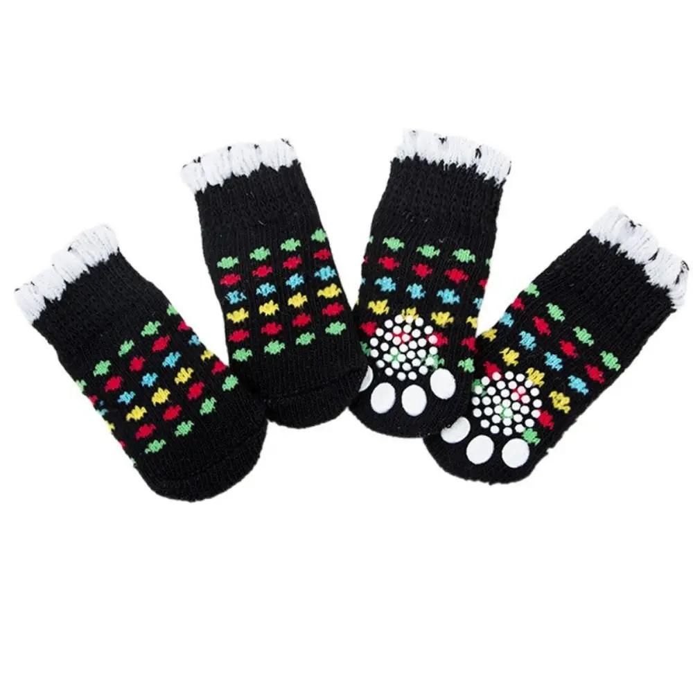 4Pcs Pet Cat Dog Floor Anti-slip Socks Autumn Winter Warm Soft Wool Socks Pet Kitten Puppy Anti-freeze Feet Paw Protector Socks
