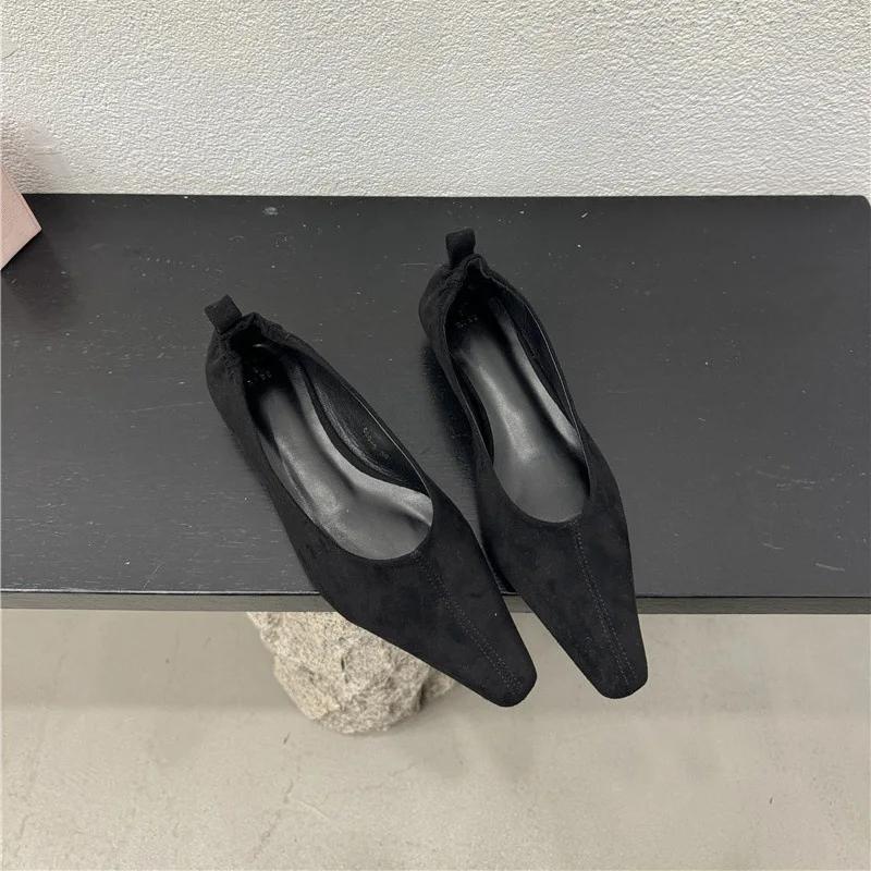 Замшевые женские туфли на низком каблуке с мягкой подошвой, удобная заостренная плоская подошва, одинарный ботинок, эластичные туфли с маленьким квадратным носком