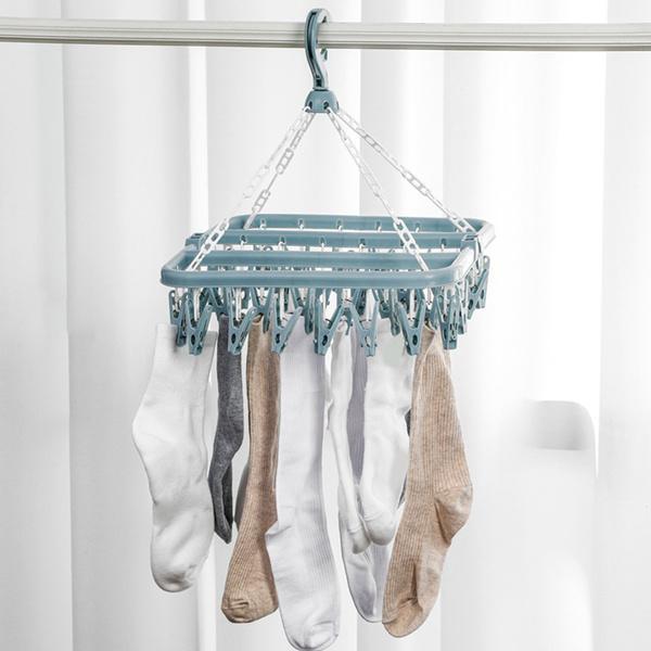 Складная вешалка для капель с 32 зажимами, пластиковая подвесная сушилка для одежды, нижнего белья, носков