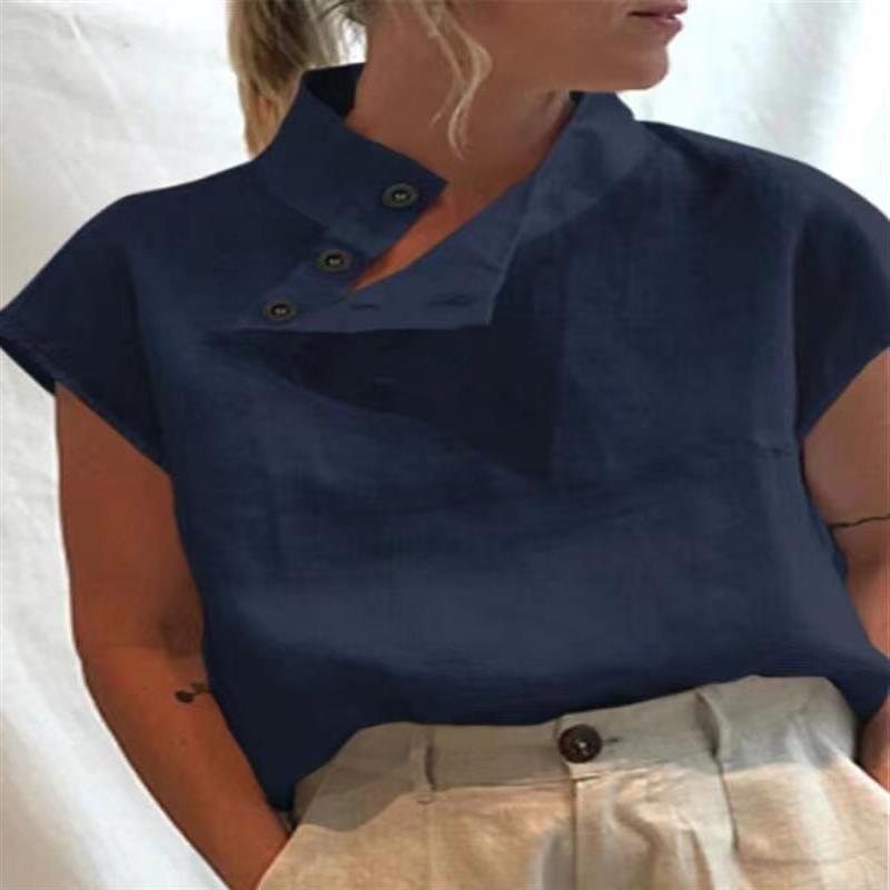 New European and American Plus Size Women's Sleeveless Pullover Solid Color Slim Stand Collar Shirt