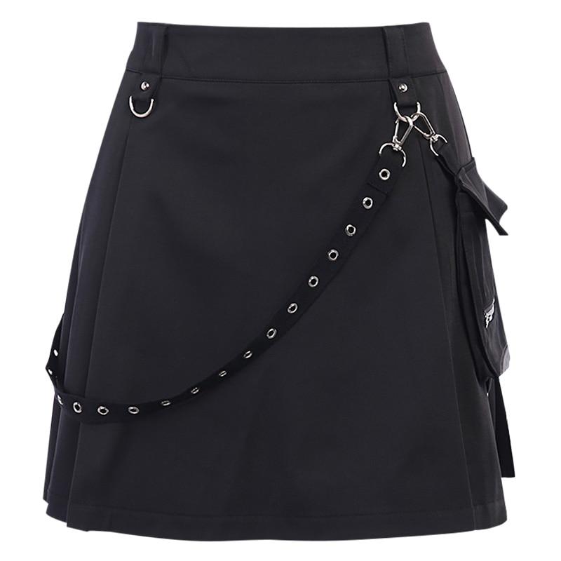 Punk Gothic Black High Waist Black Skirts Women Sexy Patchwork Bandage Mini Skirt Female Streetwear Summer