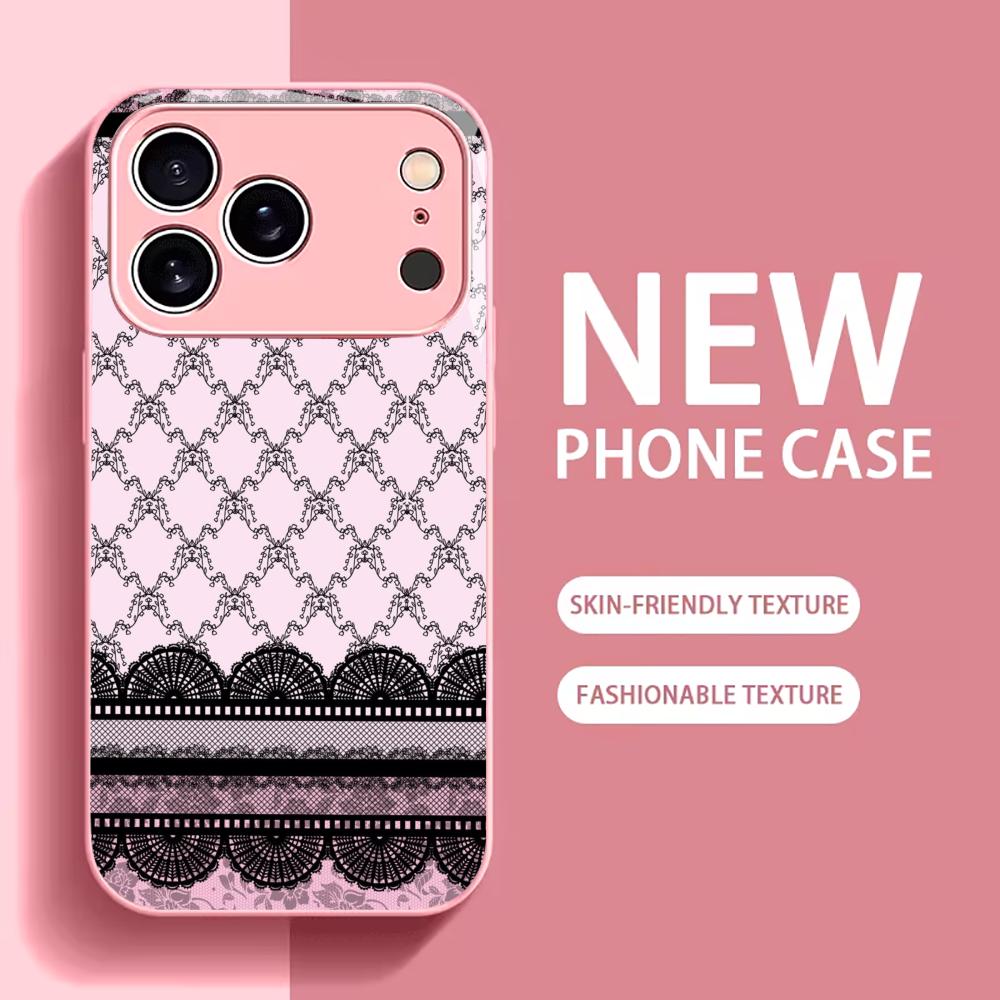 Elegant Black Lace Print phone case for iphone 17 case for iphone 17 pro max cover Glass for iPhone 17 16 15 14 13 12pm Pro Plus