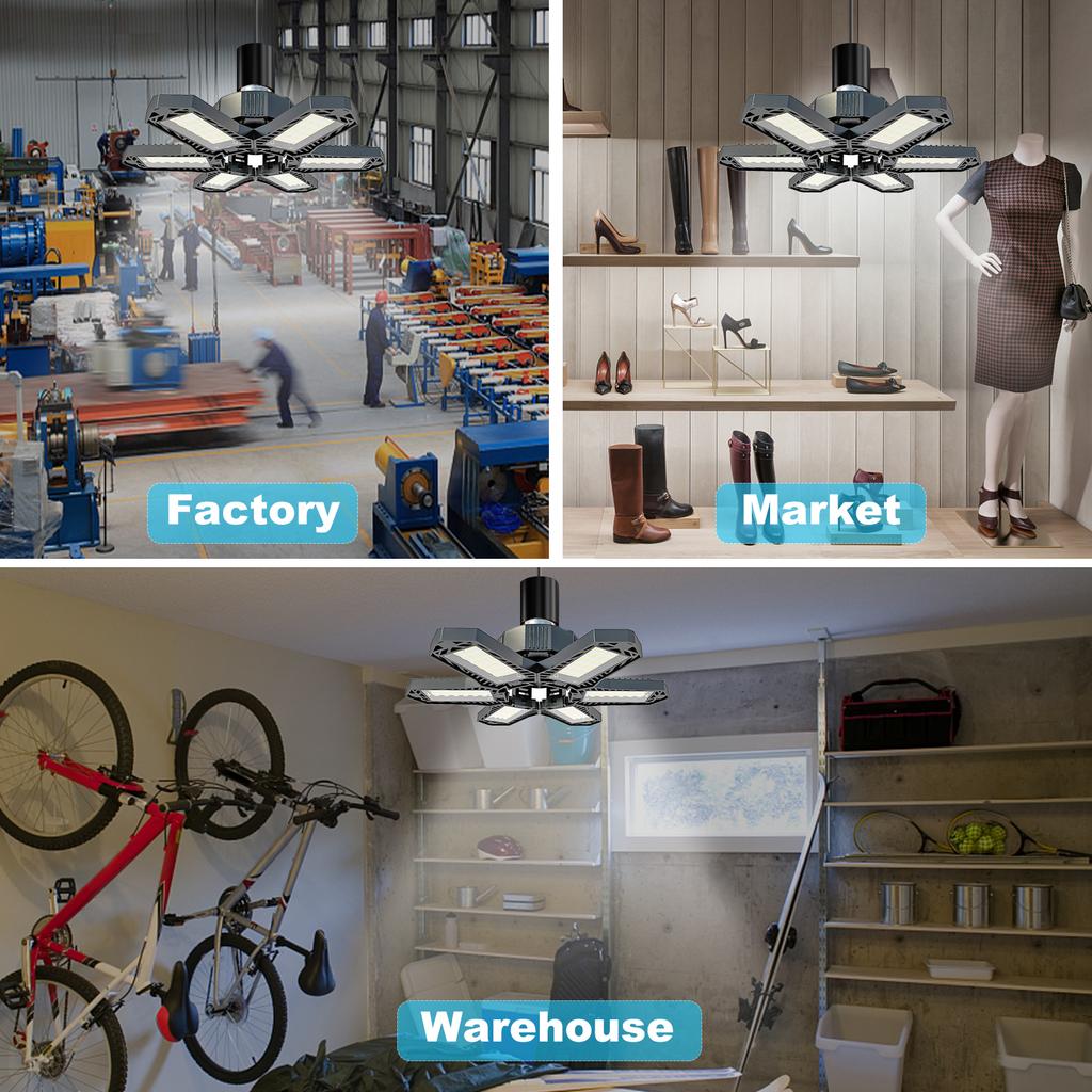 Светодиодные светильники для гаража - мини-потолочные светильники с 6 регулируемыми панелями, деформируемый вентилятор, потолочный светильник, 100-265 В
