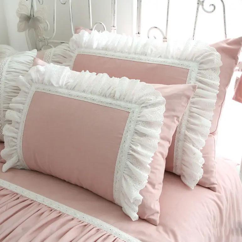 Korean Princess Style Bedding Set Stitch Lace Ruffles Bed Linen Room Decor Double Duvet Cover Set Bed Skirt Pillow Cases