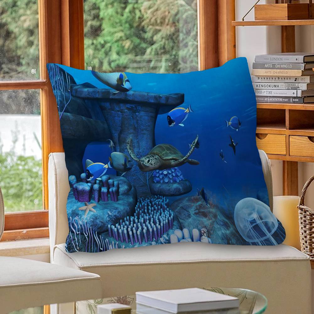 Ocean Animal Underwater World Cushion Cover Car Throw Pillow Case For Sofa Car Christmas Gift 40X40Cm 45X45Cm