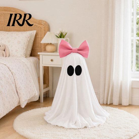 Cute Ghost Halloween Ornament LED Decoration, Pink Bow Tabletop Ornament, Soft Decoration Fabric Haunted House Decor with Warm Glow for Home Flexible