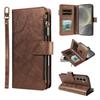 Imitation Calf Vegan Leather 9 Card Slots Zipper Phone Case with Wrist Strap