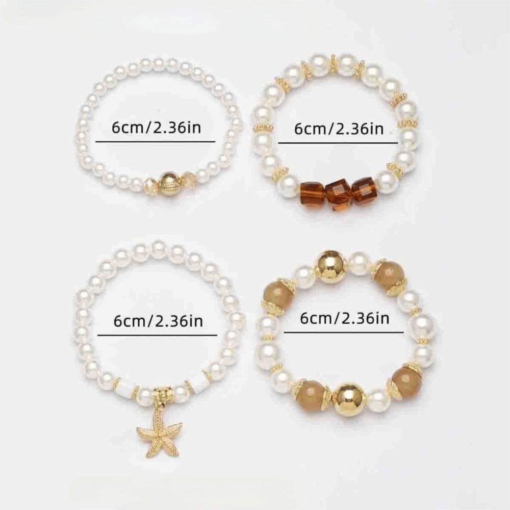 4pcs/set Ethnic Style Simulated Pearl Bracelets Bohemia Style Multilayer Hand Chain Casual Outfit