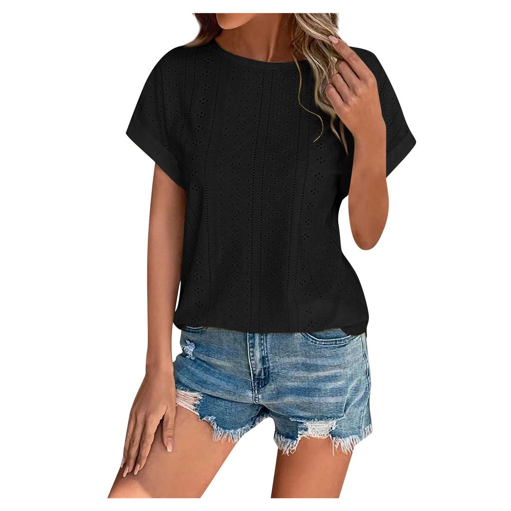 Летняя женская однотонная однотонная плиссированная футболка с коротким рукавом и круглым вырезом, легкая однотонная футболка в уличном стиле, топ