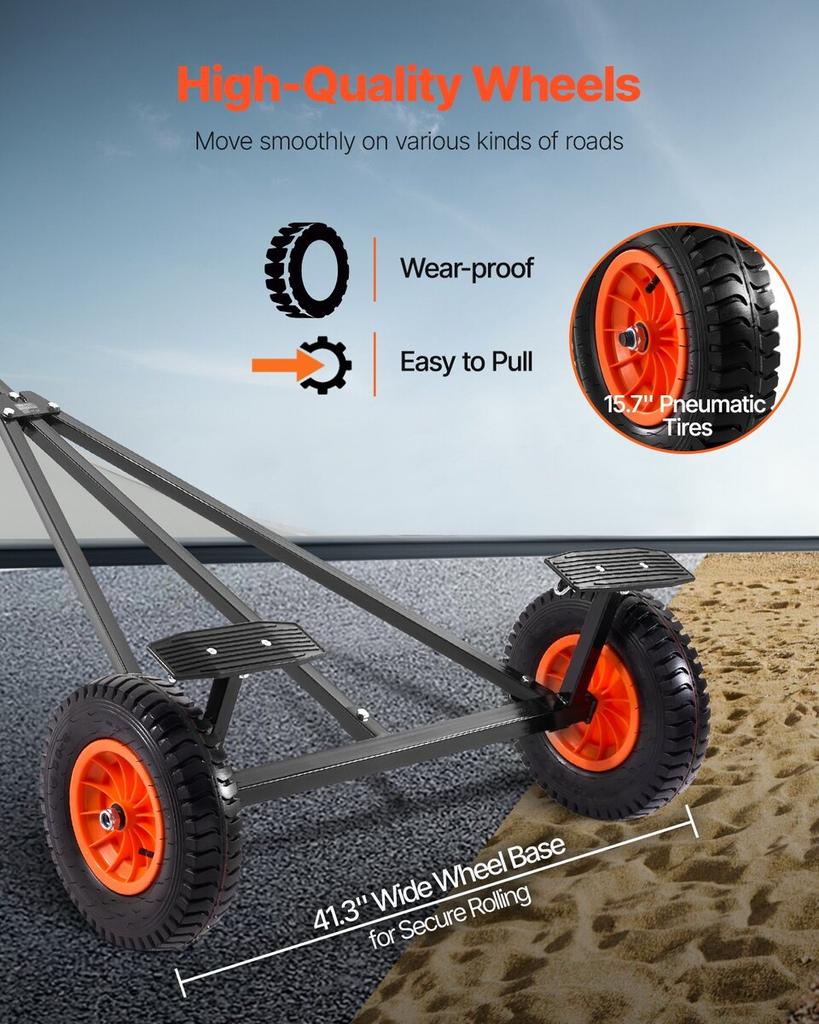 420lbs Boat Trailer Dolly Mover Adjustable Length with 15.7 in Pneumatic Tires