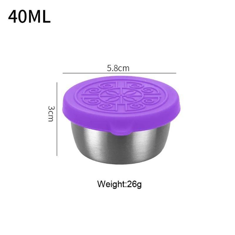 6pcs Multifunctional 304 Stainless Steel Sauce Dish With Silicone Lid, Sealed And Leak-proof Sauce Dish Tool Accessories Preserved Saucer
