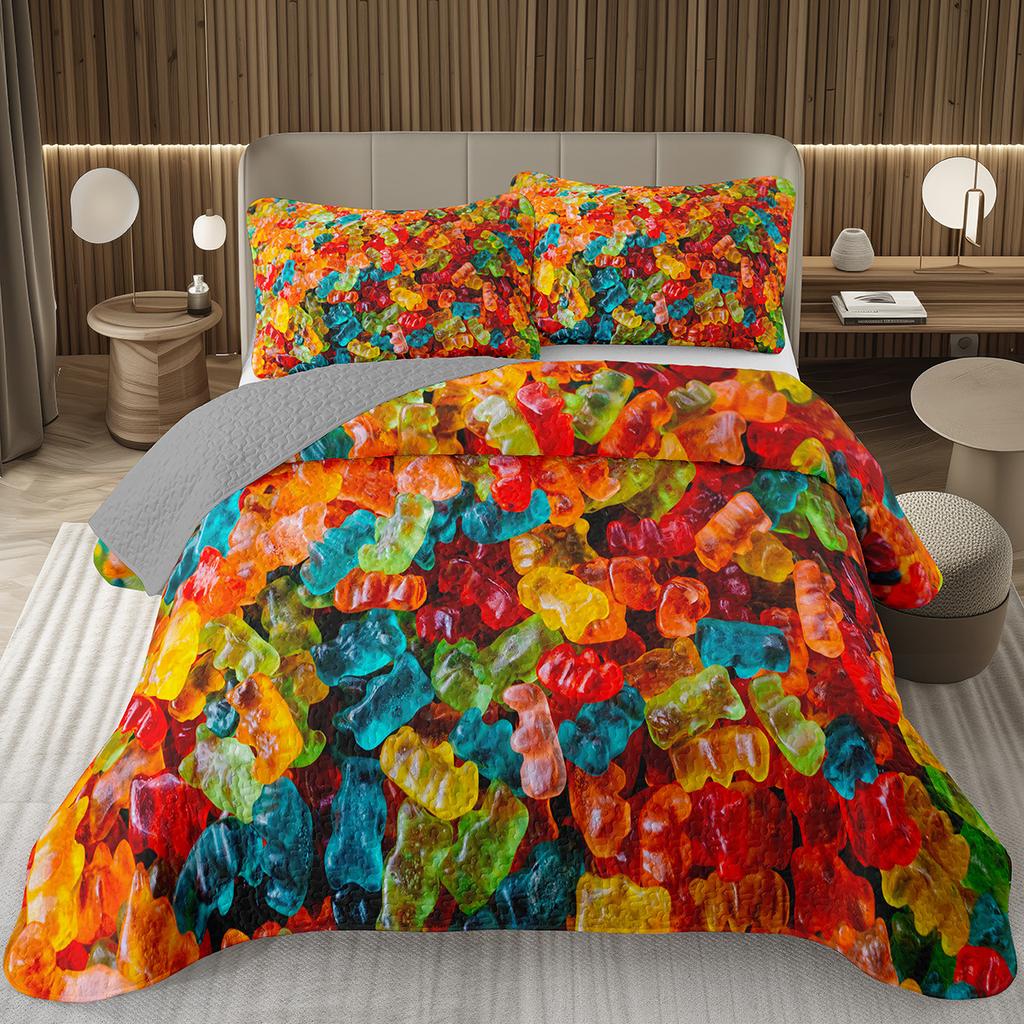 Сладкий Конфетный Комплект Квилтов для Девочек Мальчиков Подростков, Комплект Покрывал на Кровать на Тему Леденцов Кинг Десертное Стеганое Покрывало Мультяшный Стиль Покрывало на Кровать