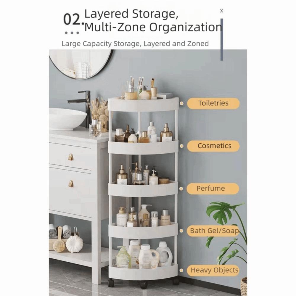 Multi-Tier Corner Storage Rack Large Capacity with Wheels Mobile Storage Rack Detachable Tiers Triangle Bathroom Storage Rack