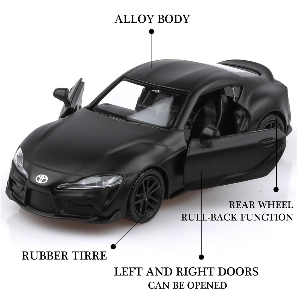 TOKAXI Масштаб 1/36 2020 Toyota Supra Модель автомобиля из литого металла, Игрушечная машинка с механизмом оттягивания, Подарок для мальчиков и девочек (черный)