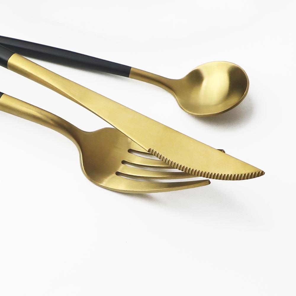 4Pcs/set Gold Cutlery Set Round Fork Knife Spoon Dinnerware Set 18/8 Stainless Steel Matte Tableware Set Wedding Flatware Set