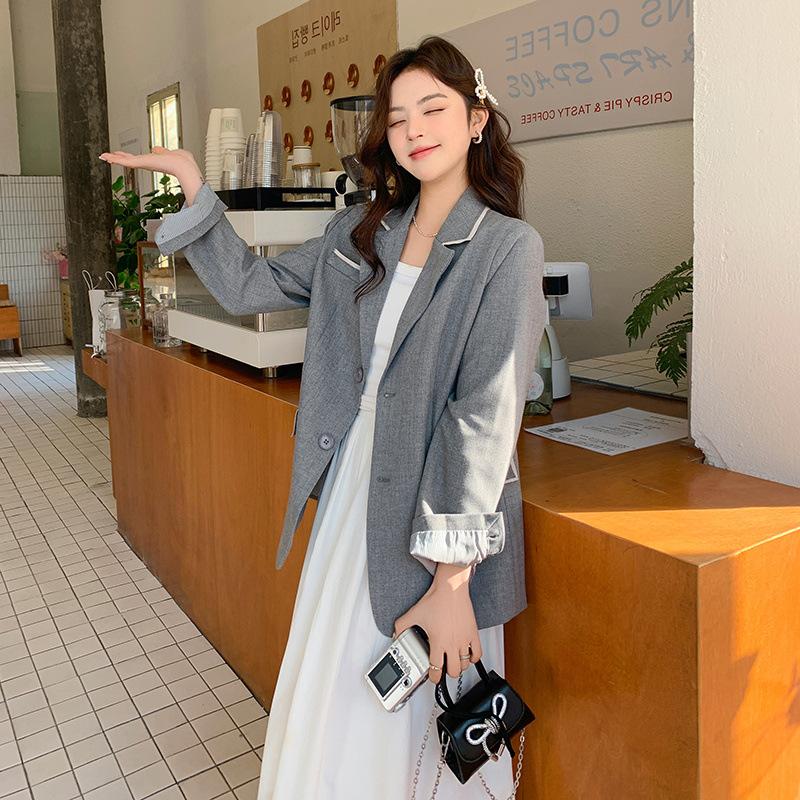 Дизайн для роста волос серый темперамент маленький блейзер весна новый простой повседневный костюм