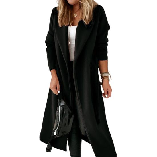 Зимнее шерстяное женское пальто с поясом на шнуровке, свободное однотонное пальто с отложным воротником, кардиган с длинными рукавами, средней длины, куртка для свиданий и поездок на работу