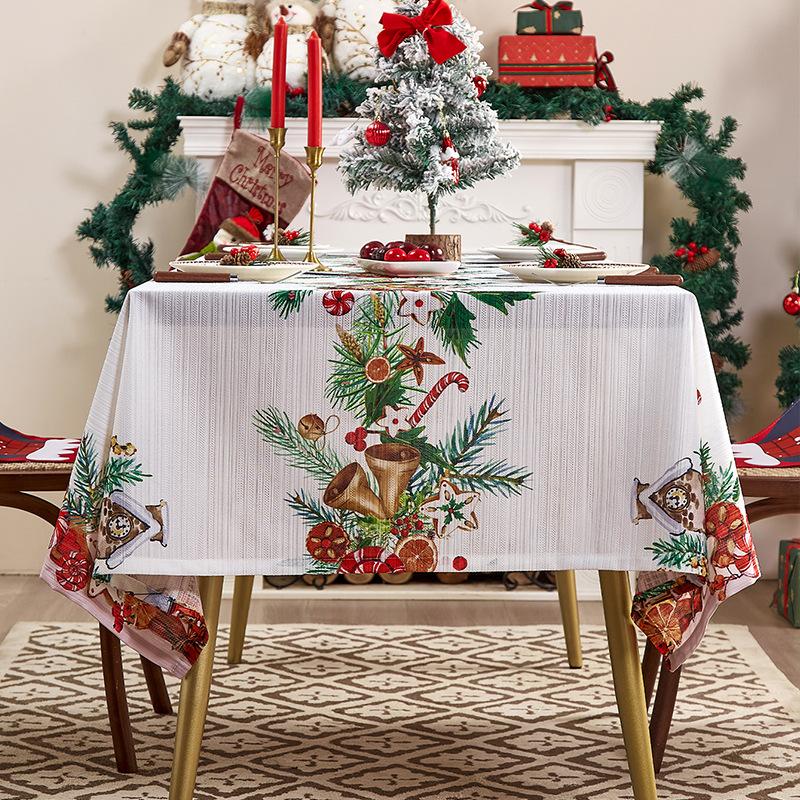 Christmas Bell Print Tablecloth Cover Decoration Rectangular Waterproof Table Cloth Party Decorative Table Mat Tablecloths