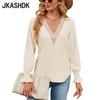 JKAASHDK женские модные повседневные однотонные принты весенне-осенние блузки и рубашки с v-образным вырезом и длинными рукавами