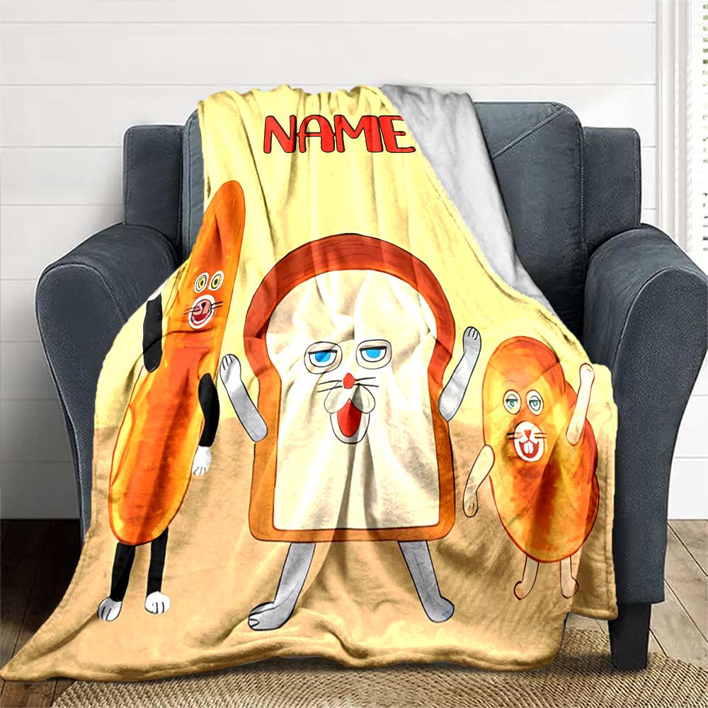 Customiz Name Personality Bread Thief Blanket Soft &Warm Sofa Office Bed Travel Lunch Break Blanket, Gift Suitable for All Seasons