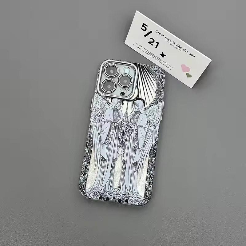 Чехол для телефона Medieval Vintage Cupid Angel для iPhone 16 15 14 13 12 11 Pro Max с перьями и текстурой, твердый чехол