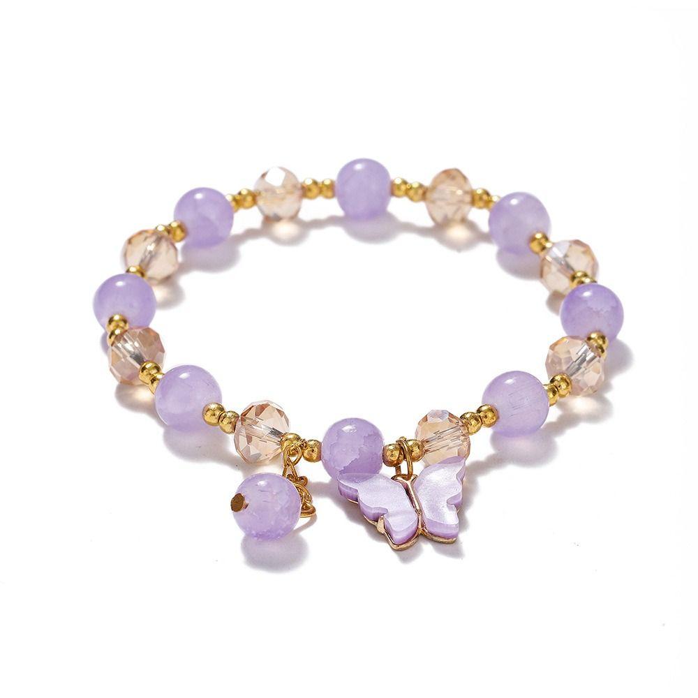 With Butterfly Pendant Glass Beads Bracelet Sweet Women Bangle Korean Style Bracelet  Girls