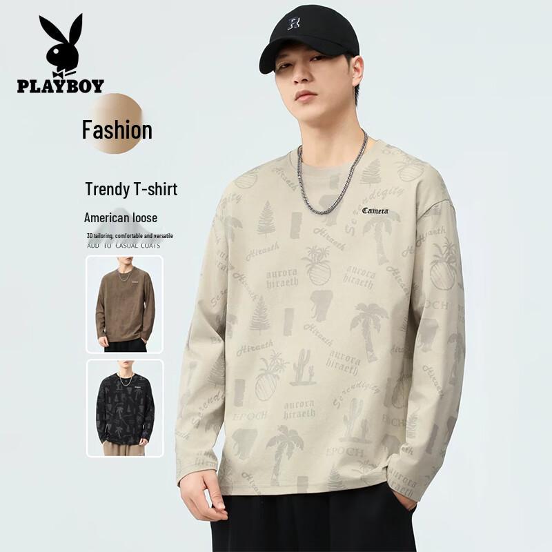 PLAYBOY Men's Long Sleeve Crew Neck T-Shirt