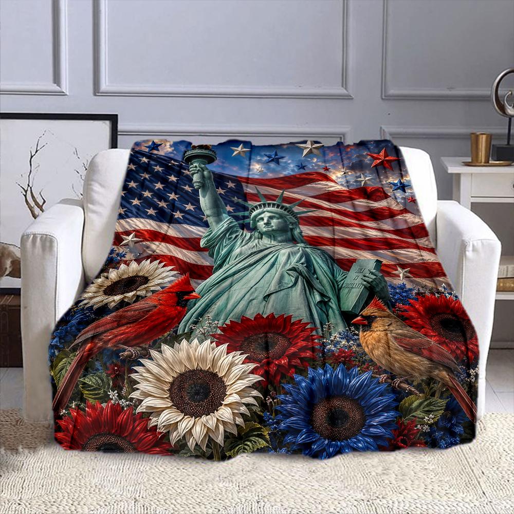 "Statue of Liberty with Patriotic Design" Patterned flannel blanket perfect for the bedroom living room, sofa, or a little nap