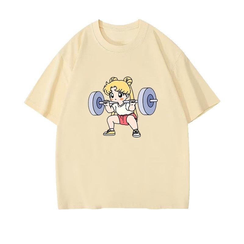 Женская футболка для фитнеса Sailor Moon с гантелями, летняя, свободная, милая, сладкая, забавная, с короткими рукавами