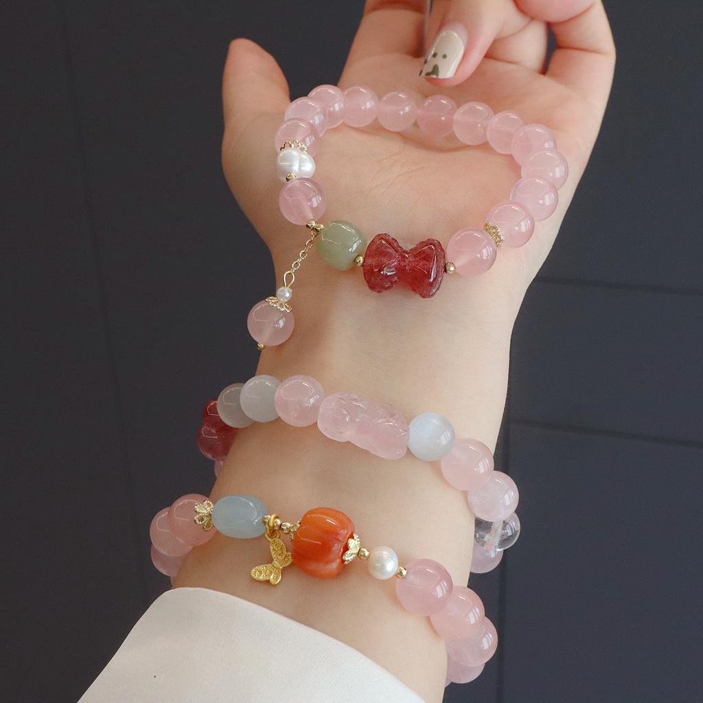 Natural Pink Quartz Crystal Bracelet for Women,fashion Design Amethyst Bracelet Powder Crystal Beaded Jewelry