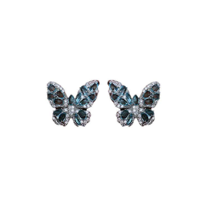 Silver Needle Zircon Butterfly Stud Earrings - Korean Fashion, Internet Celebrity Style, Light Luxury Women's Ear Accessories